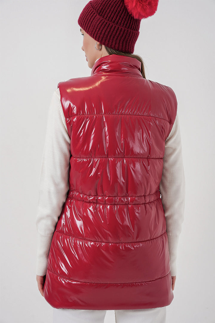 Bigdart Gilet sans manches brillant pour femme 5218 - Rouge