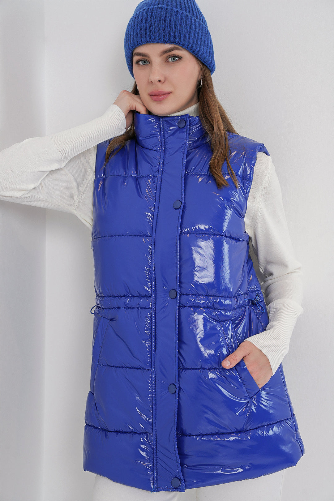 Bigdart Gilet matelassé brillant pour femme 5218 - Bleu roi