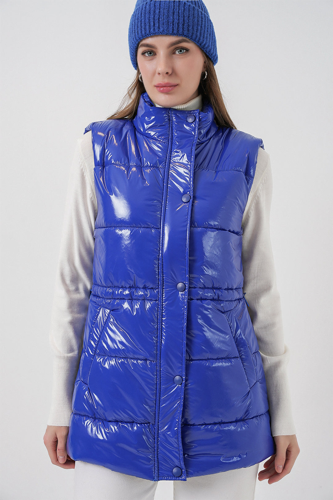 Bigdart Gilet matelassé brillant pour femme 5218 - Bleu roi