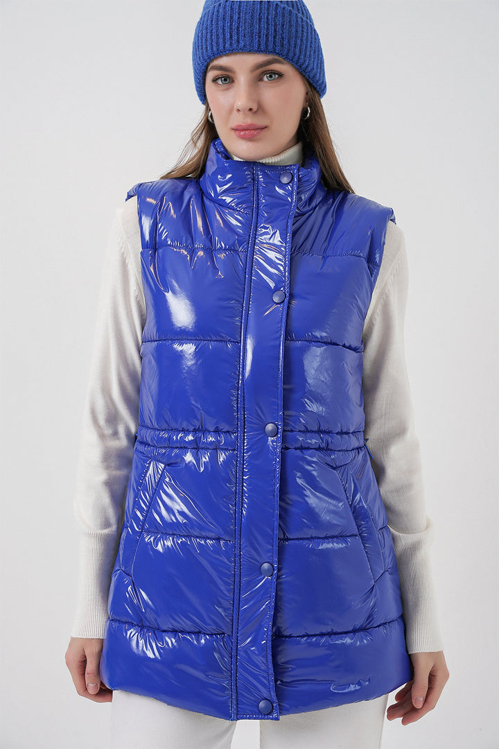 Bigdart Gilet matelassé brillant pour femme 5218 - Bleu roi