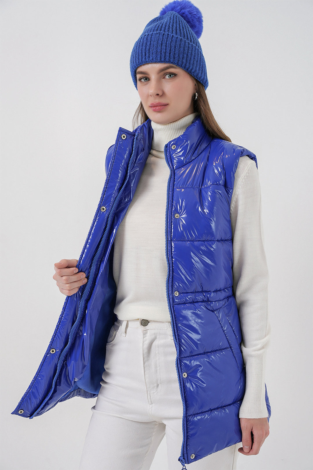 Bigdart Gilet matelassé brillant pour femme 5218 - Bleu roi