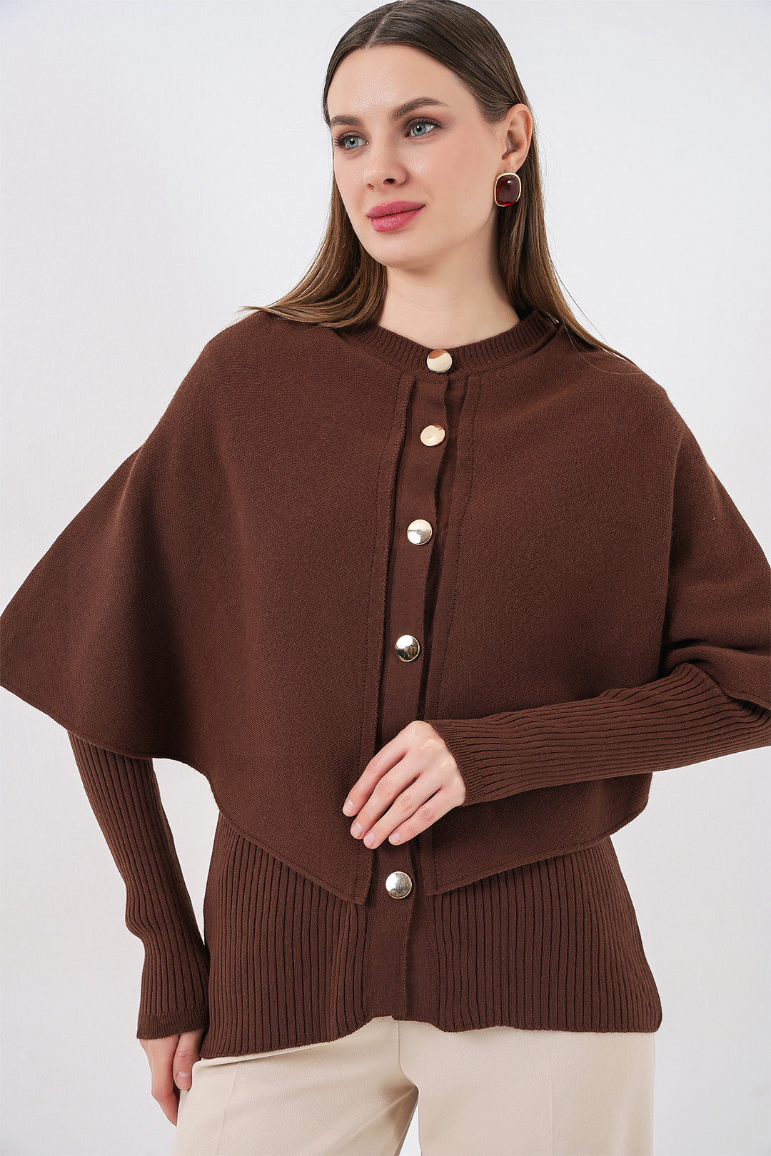 Bigdart Gilet en tricot avec cape pour femme 15967 - Marron