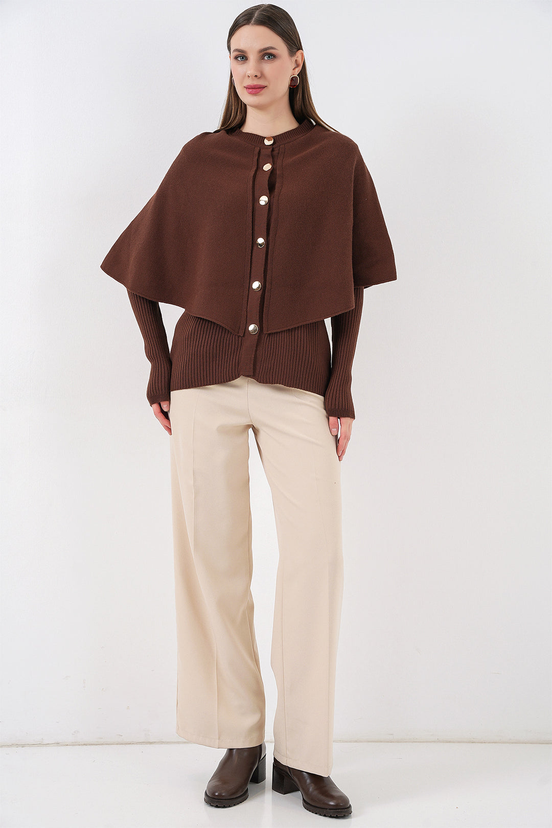 Bigdart Gilet en tricot avec cape pour femme 15967 - Marron