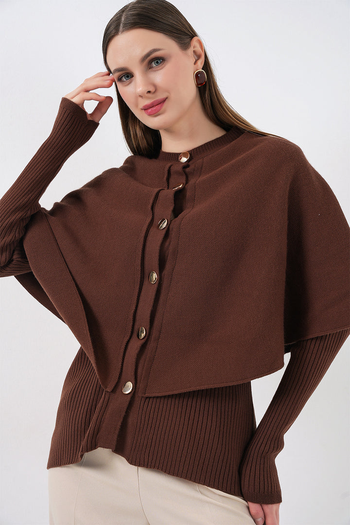 Bigdart Gilet en tricot avec cape pour femme 15967 - Marron