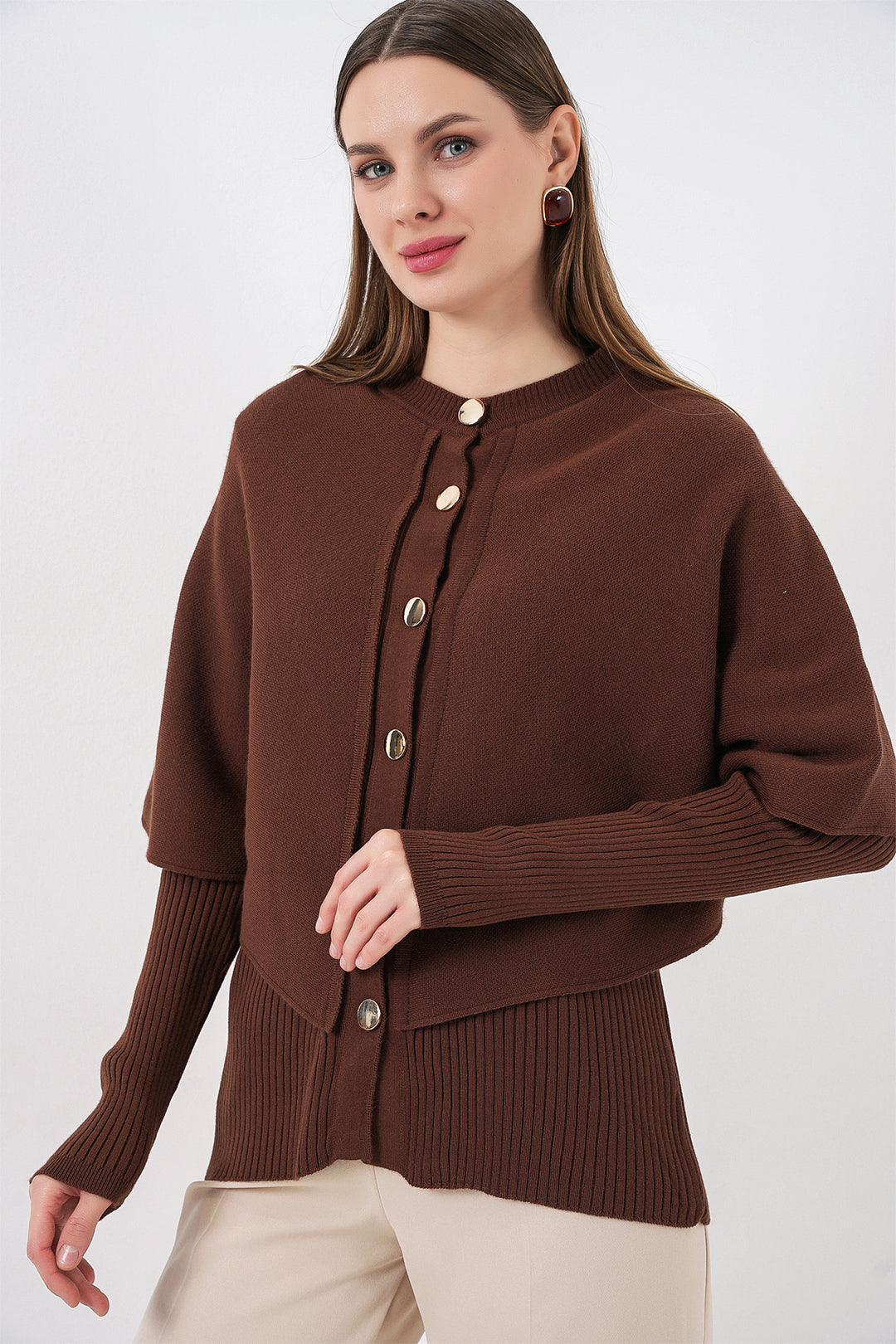 Bigdart Gilet en tricot avec cape pour femme 15967 - Marron