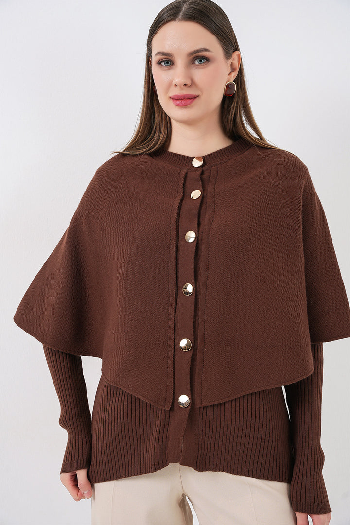 Bigdart Gilet en tricot avec cape pour femme 15967 - Marron