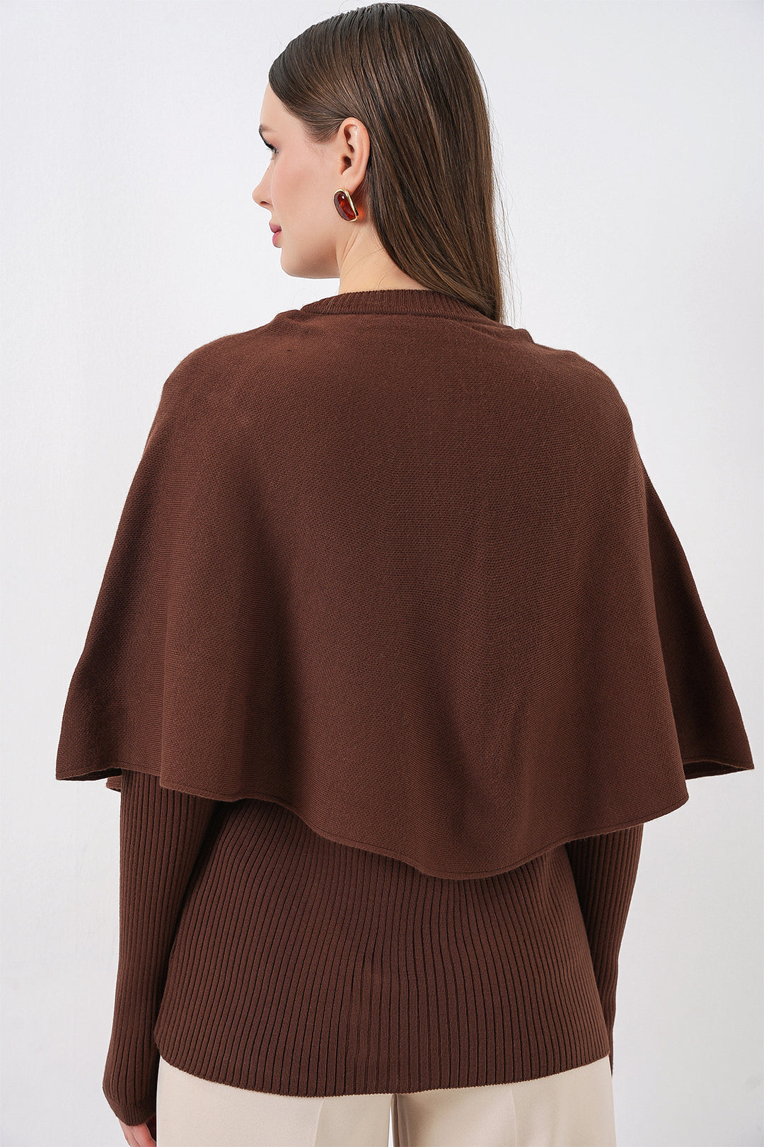 Bigdart Gilet en tricot avec cape pour femme 15967 - Marron