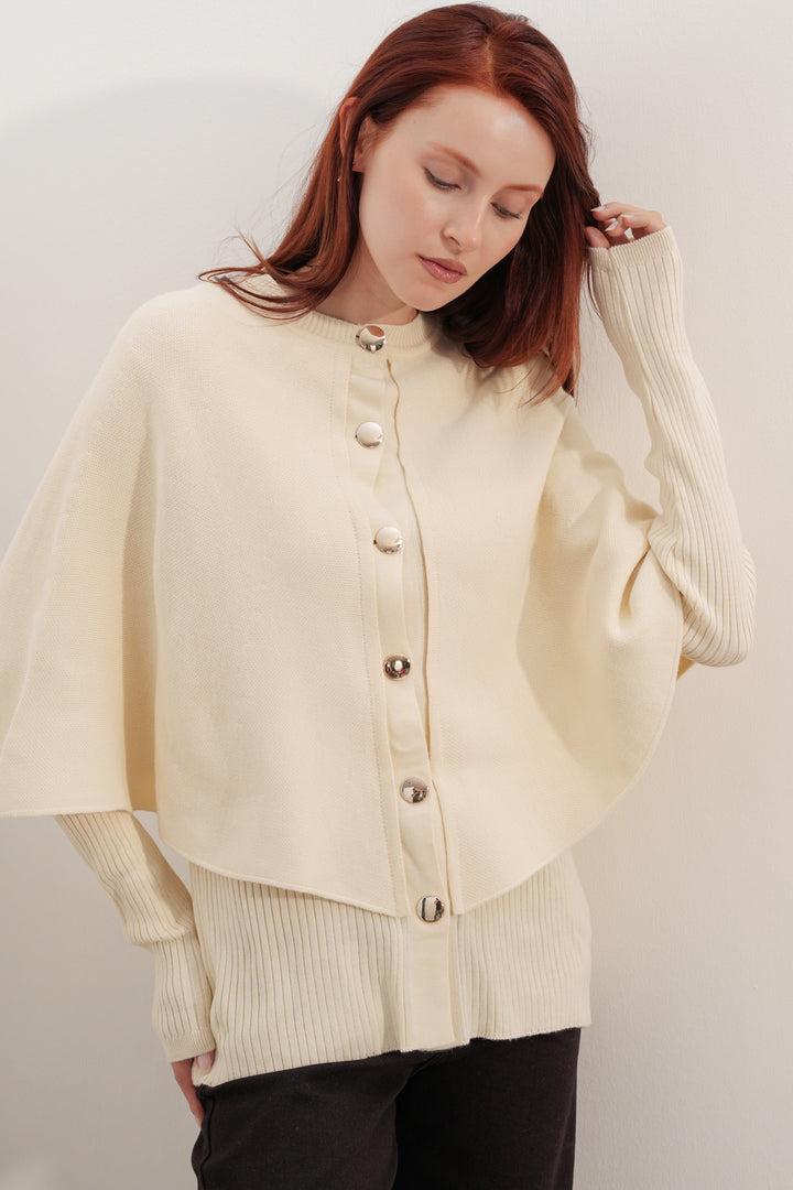 Bigdart Gilet en tricot avec capuche pour femme 15967 - Crème