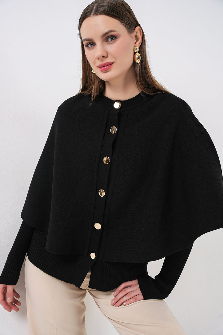 Bigdart Femme Gilet Tricot avec Cape 15967 - Noir
