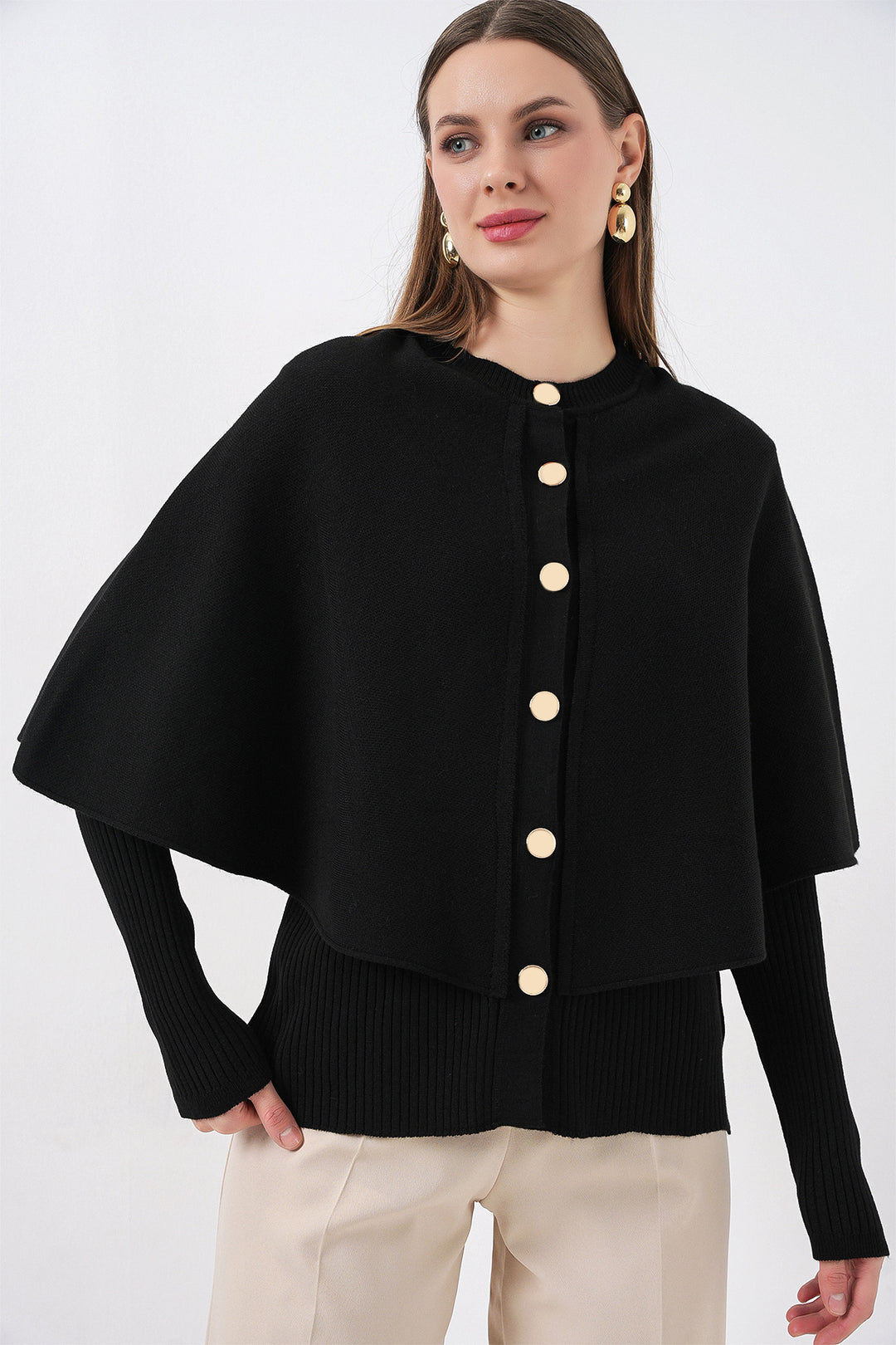 Bigdart Femme Gilet Tricot avec Cape 15967 - Noir