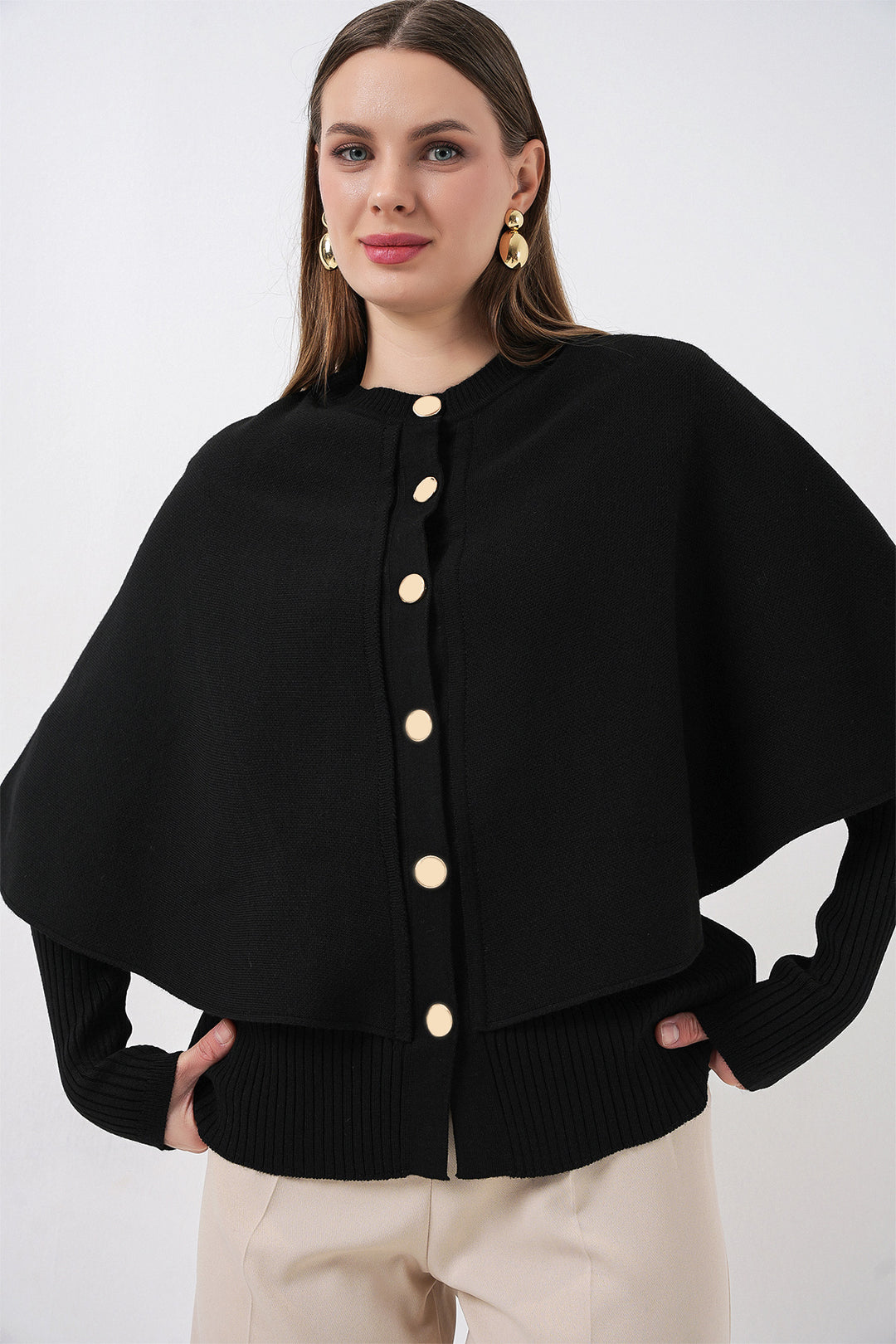 Bigdart Femme Gilet Tricot avec Cape 15967 - Noir