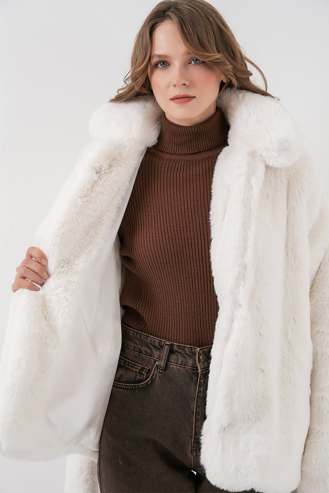 Bigdart Manteau en Fourrure Peluche Femme 5234 - Écru