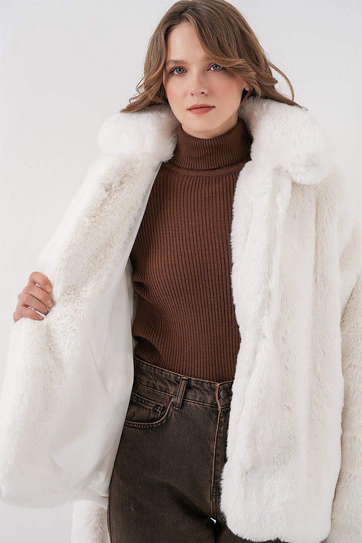 Bigdart Manteau en Fourrure Peluche Femme 5234 - Écru