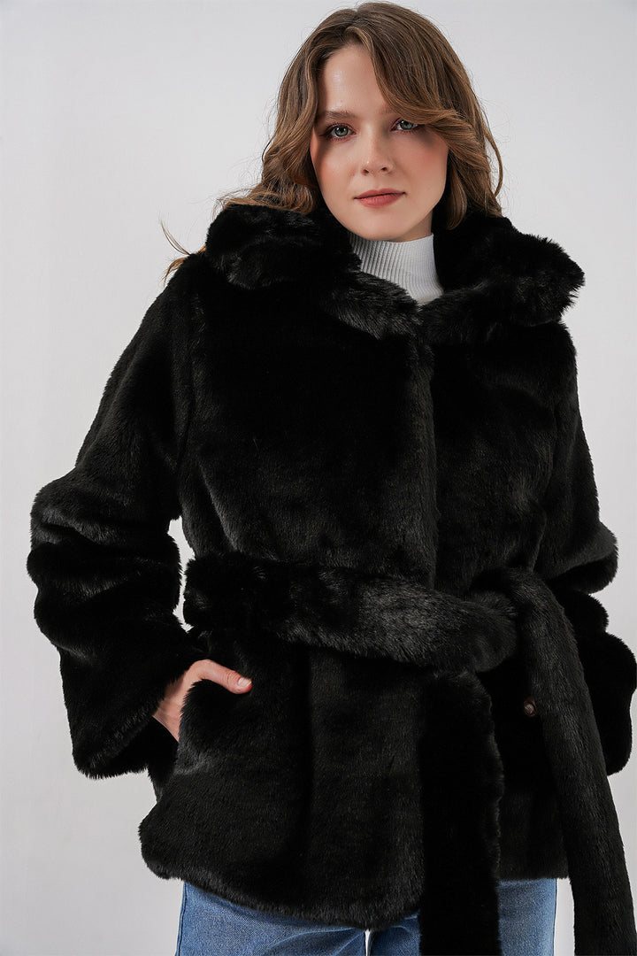 Bigdart Manteau en Fourrure Peluche Femme 5234 - Noir