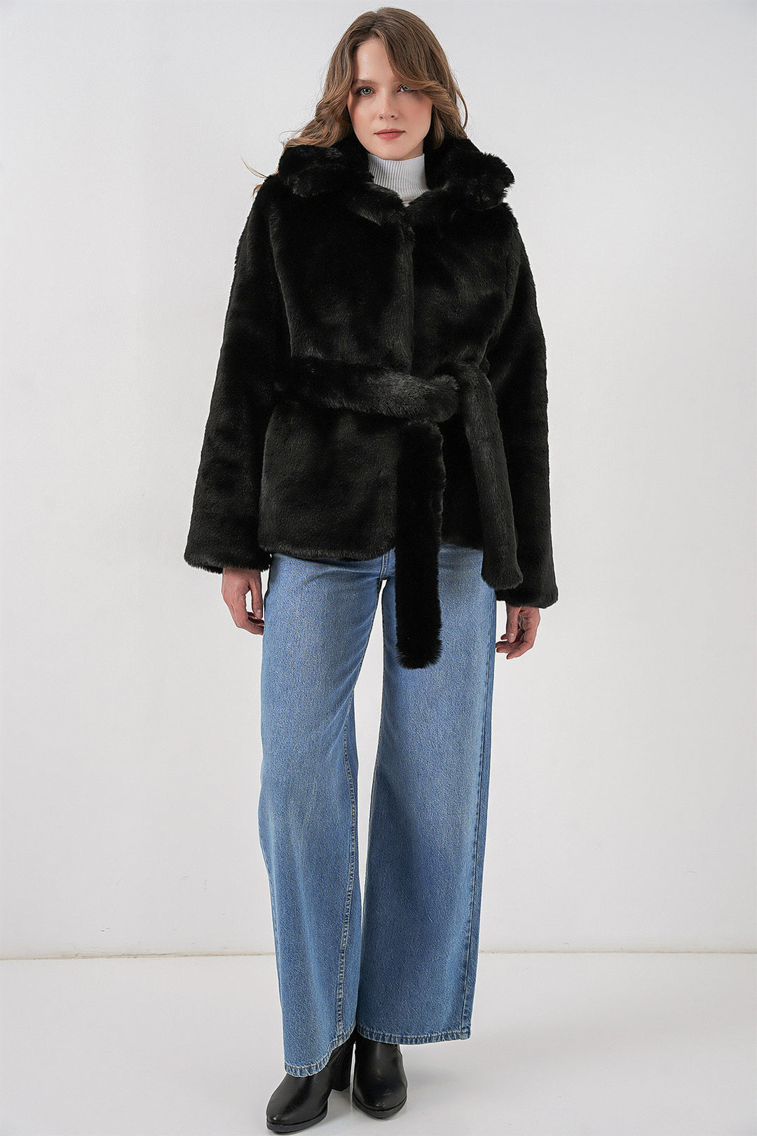 Bigdart Manteau en Fourrure Peluche Femme 5234 - Noir