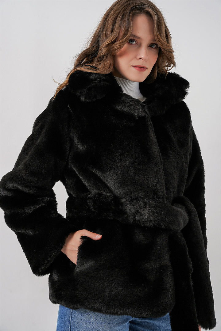 Bigdart Manteau en Fourrure Peluche Femme 5234 - Noir