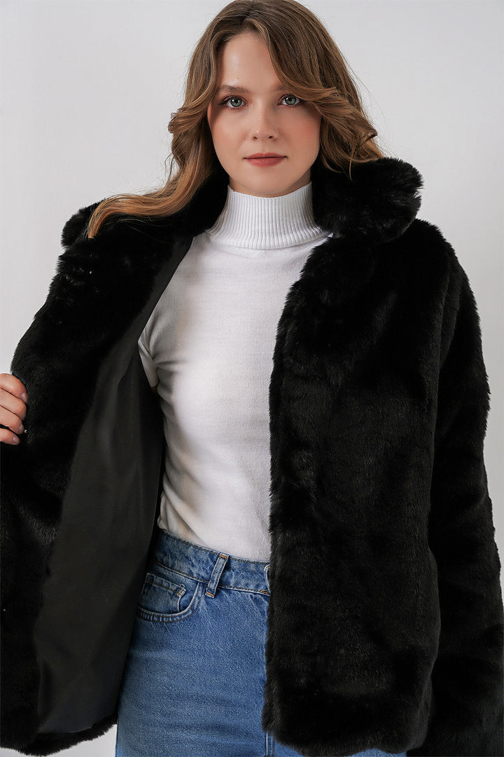 Bigdart Manteau en Fourrure Peluche Femme 5234 - Noir