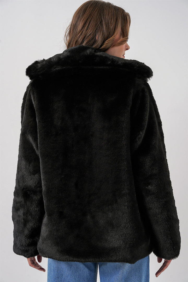 Bigdart Manteau en Fourrure Peluche Femme 5234 - Noir