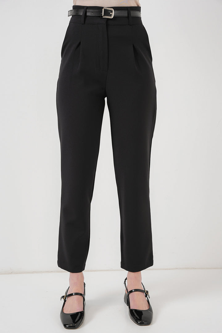 Bigdart Pantalon en tissu plissé avec ceinture femme 6725 - Noir