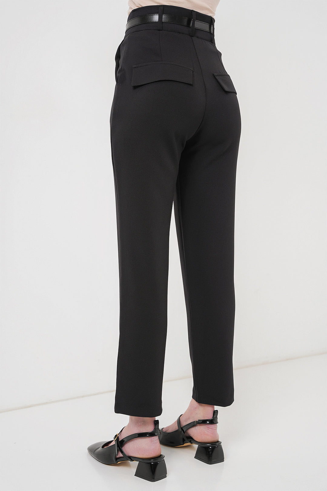 Bigdart Pantalon en tissu plissé avec ceinture femme 6725 - Noir