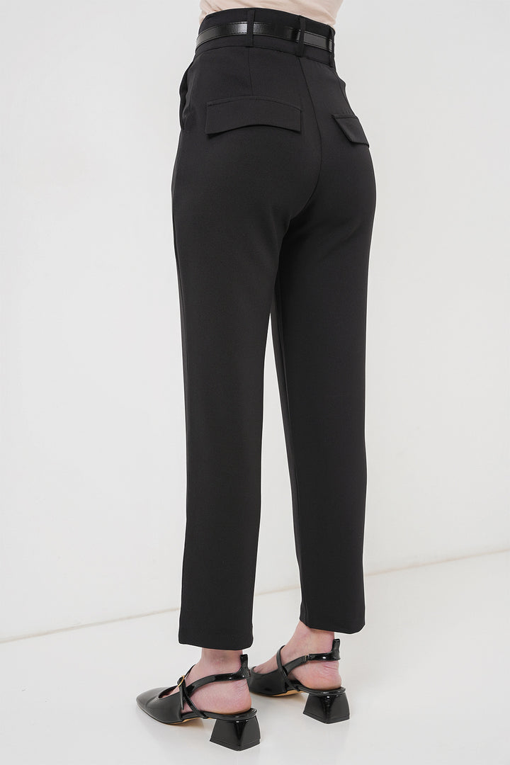 Bigdart Pantalon en tissu plissé avec ceinture femme 6725 - Noir