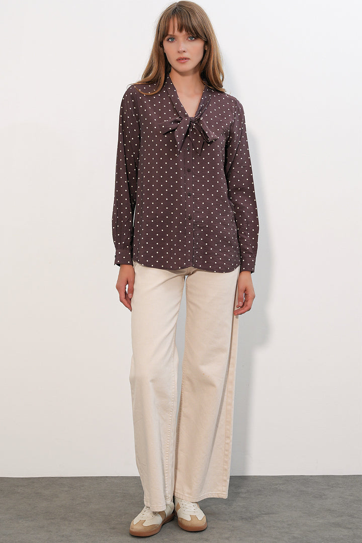 Bigdart Blouse à Pois avec Col Foulard 40007 - Marron