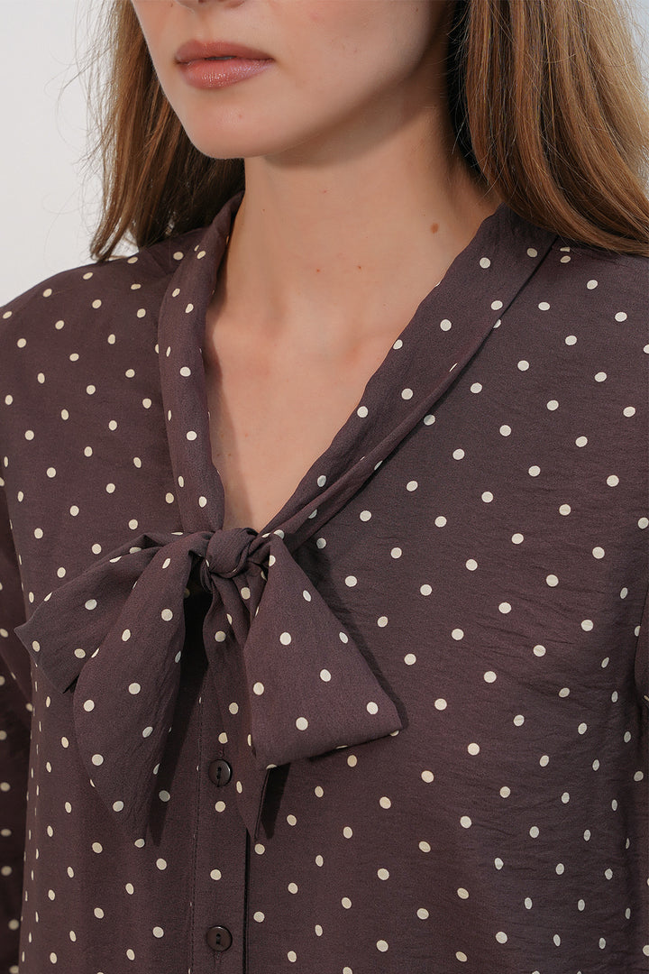 Bigdart Blouse à Pois avec Col Foulard 40007 - Marron