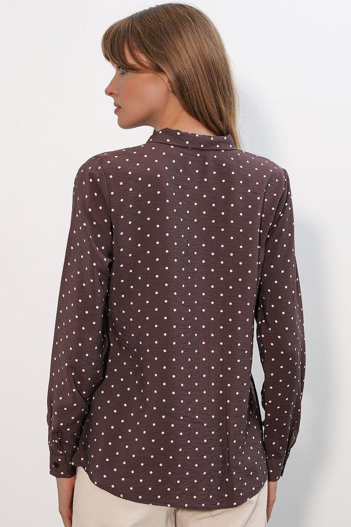 Bigdart Blouse à Pois avec Col Foulard 40007 - Marron