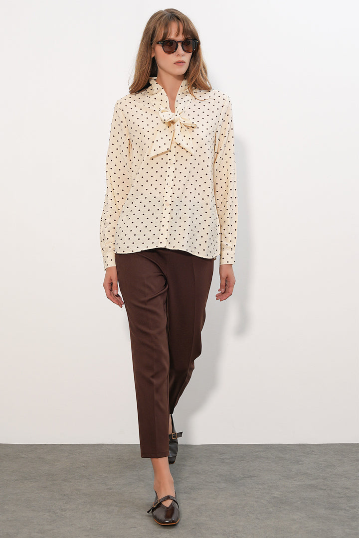 Bigdart Blouse à Pois avec Col Foulard 40007 - Crème