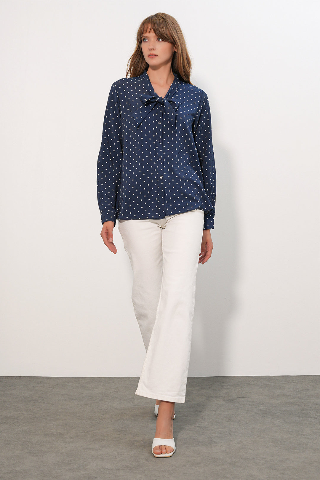 Bigdart Blouse à Pois avec Col Foulard 40007 - Bleu marine