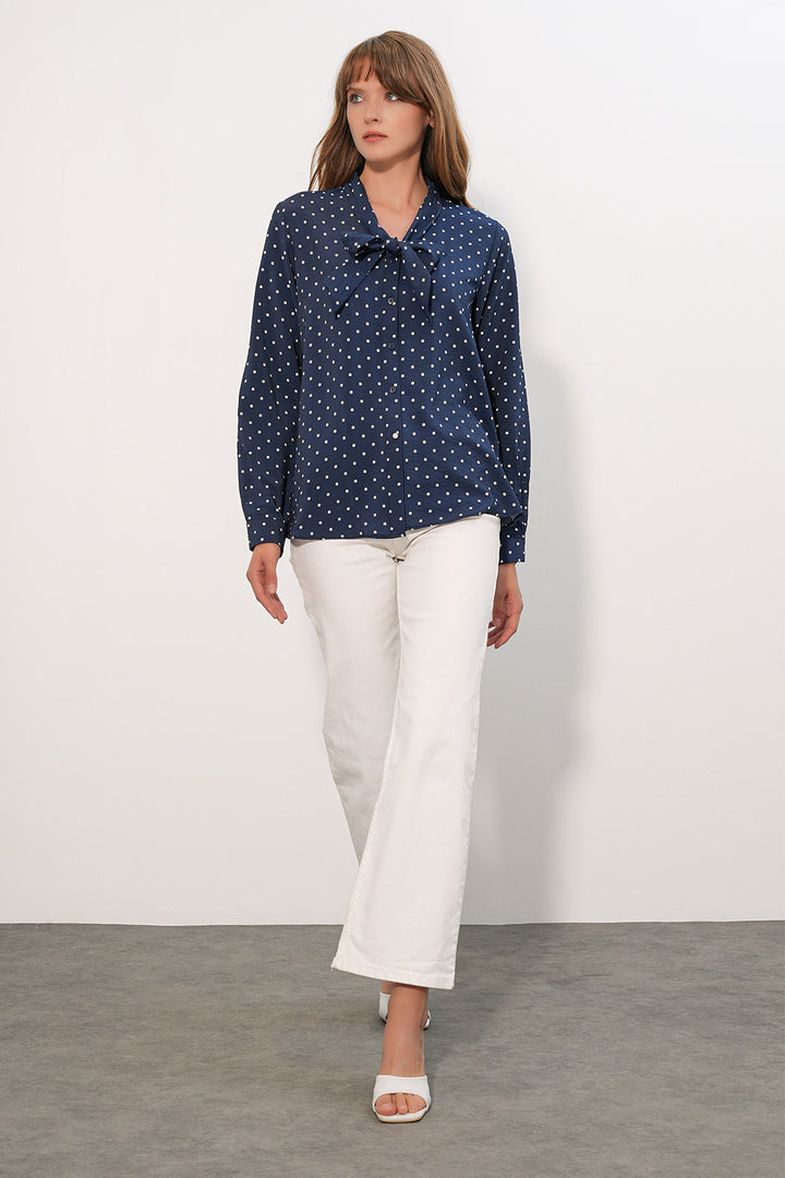 Bigdart Blouse à Pois avec Col Foulard 40007 - Bleu marine