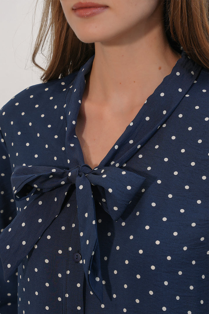 Bigdart Blouse à Pois avec Col Foulard 40007 - Bleu marine
