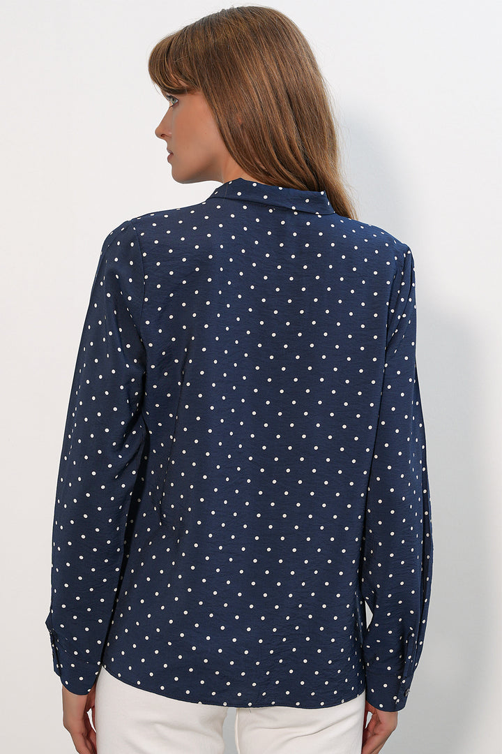 Bigdart Blouse à Pois avec Col Foulard 40007 - Bleu marine