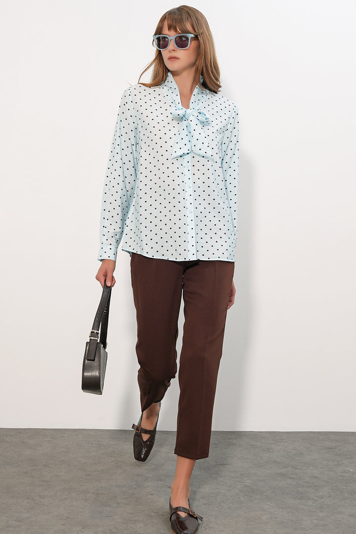 Bigdart Blouse à Pois avec Col Foulard 40007 - Bleu