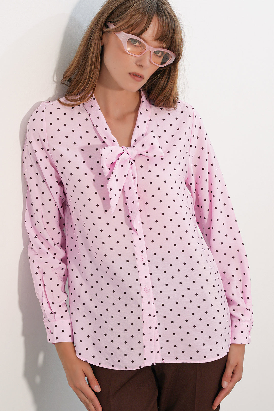 Bigdart Blouse à Pois avec Col Foulard 40007 - Rose