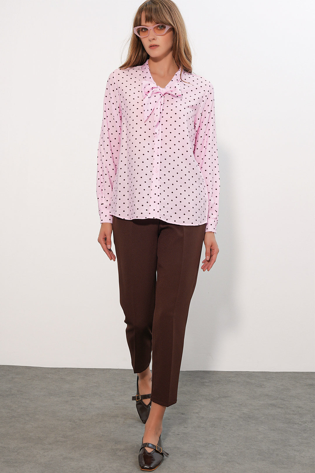 Bigdart Blouse à Pois avec Col Foulard 40007 - Rose