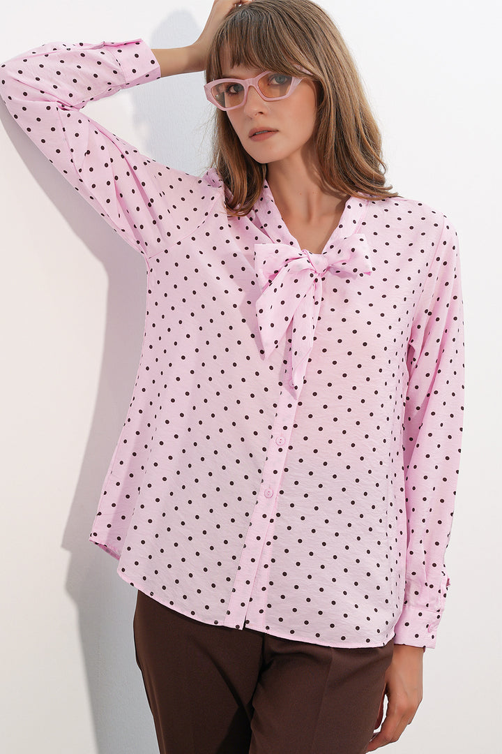 Bigdart Blouse à Pois avec Col Foulard 40007 - Rose