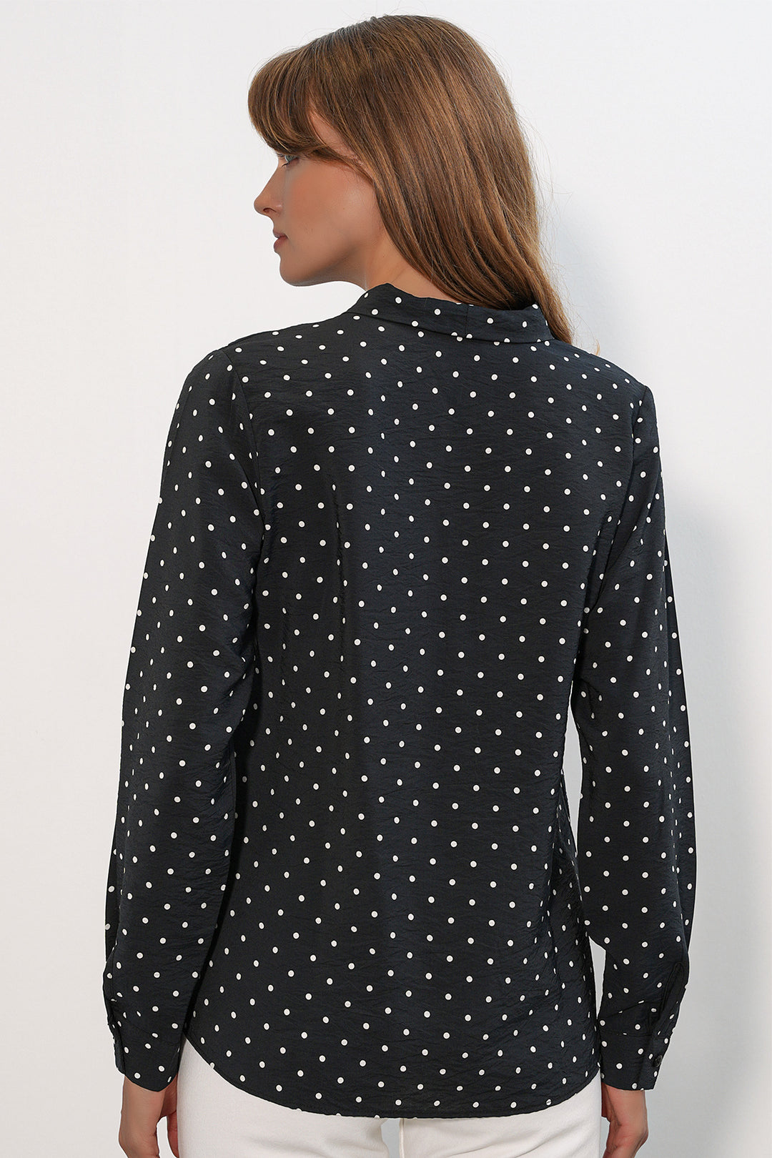 Bigdart Blouse à col en foulard à pois pour femme 40007 - Noir
