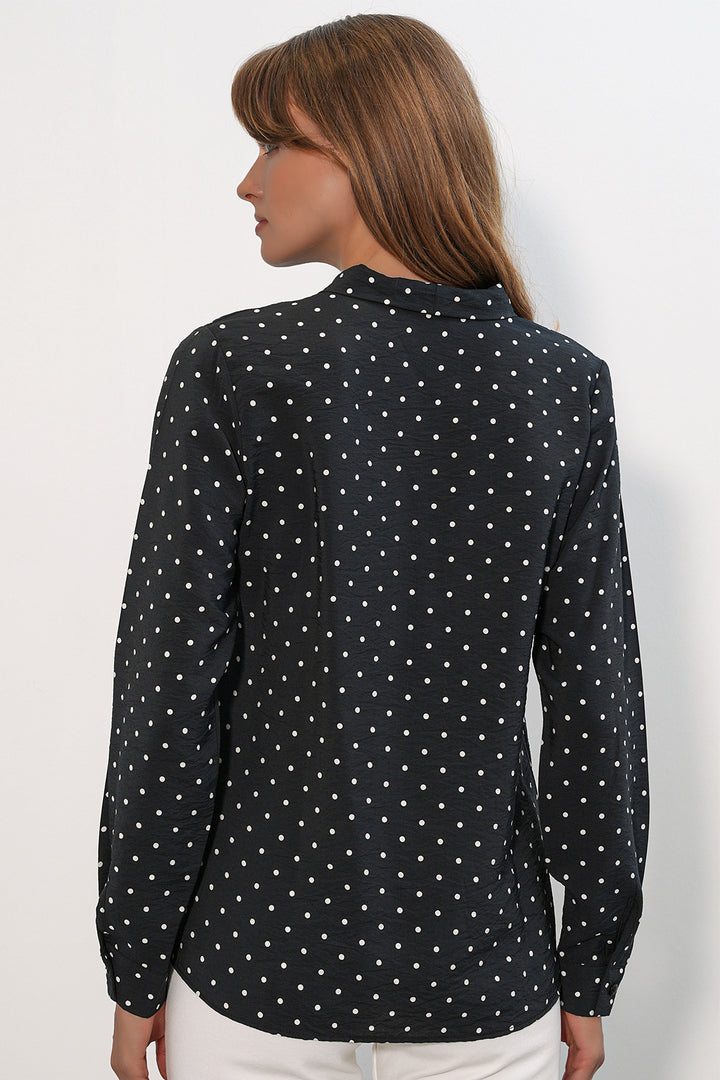 Bigdart Blouse à col en foulard à pois pour femme 40007 - Noir
