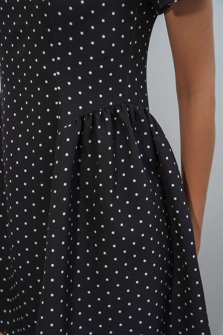 Bigdart Mini robe à manches courtes à pois et à encolure carrée 2604 pour femme - Noir