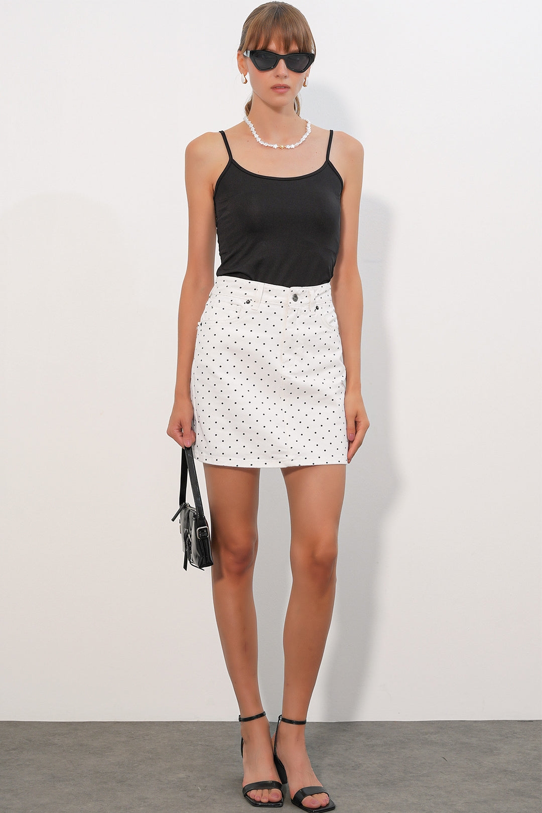 Bigdart Jupe en jean mini à pois pour femme 8086 - Blanc