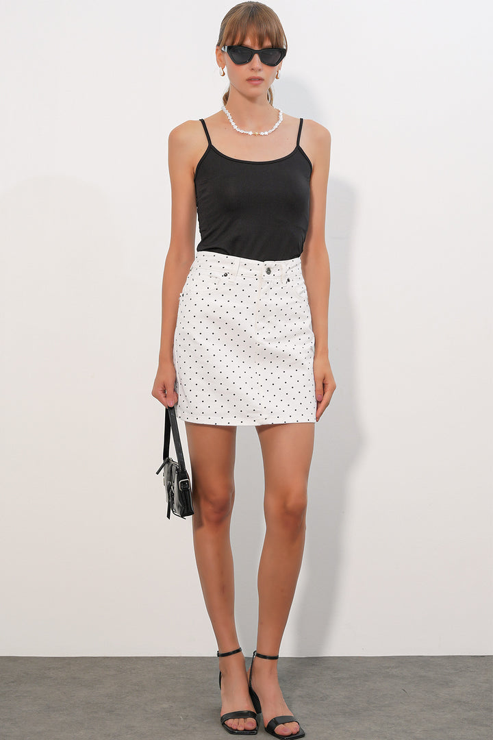 Bigdart Jupe en jean mini à pois pour femme 8086 - Blanc