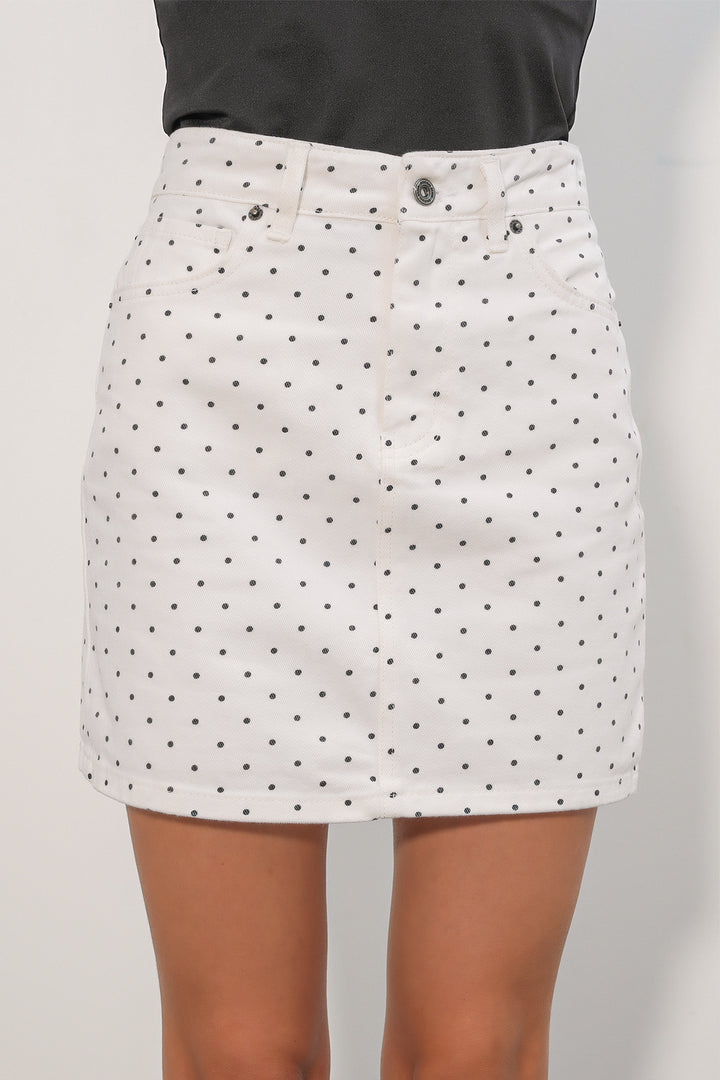 Bigdart Jupe en jean mini à pois pour femme 8086 - Blanc