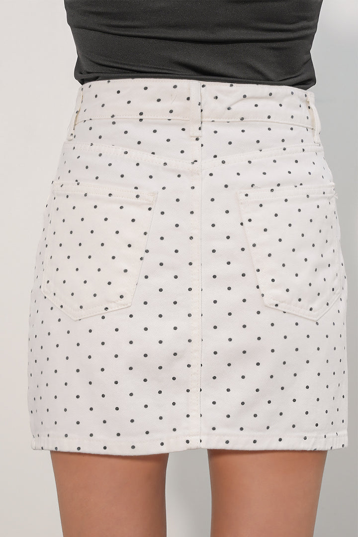 Bigdart Jupe en jean mini à pois pour femme 8086 - Blanc