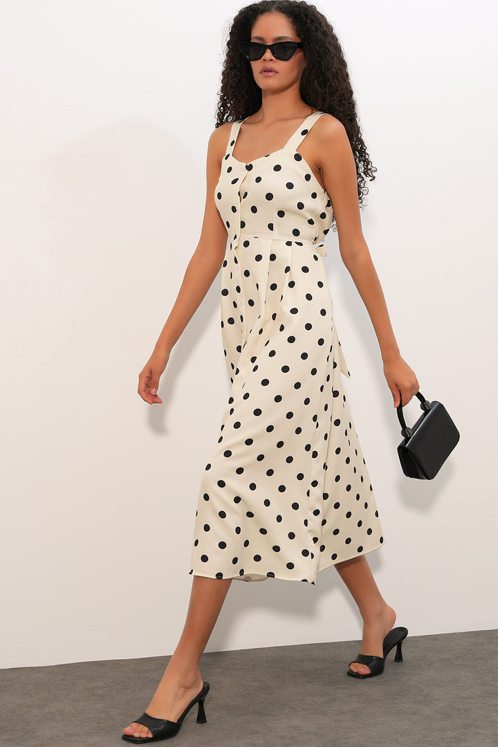 Bigdart Robe Midi à Pois avec Boutons sur le Devant 2603 - Écru