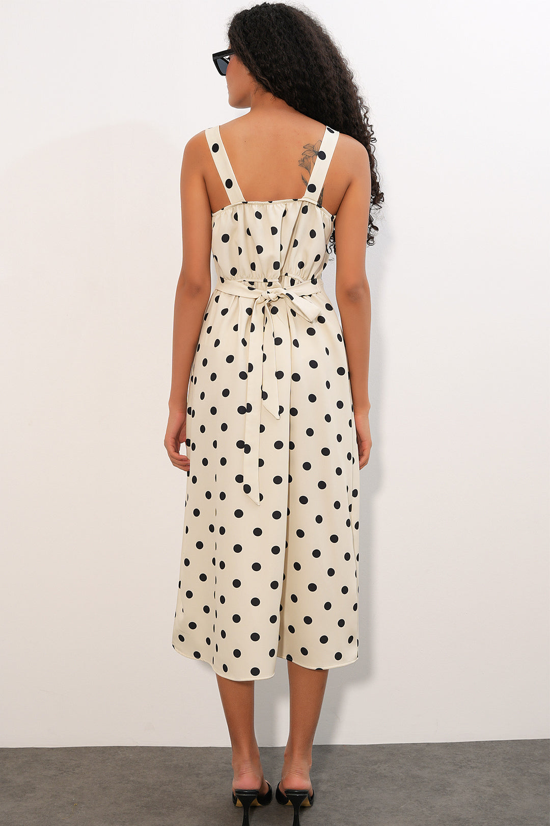 Bigdart Robe Midi à Pois avec Boutons sur le Devant 2603 - Écru