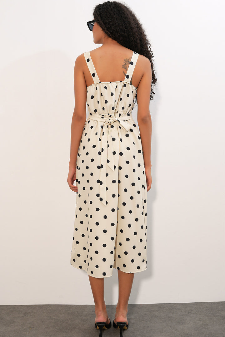 Bigdart Robe Midi à Pois avec Boutons sur le Devant 2603 - Écru