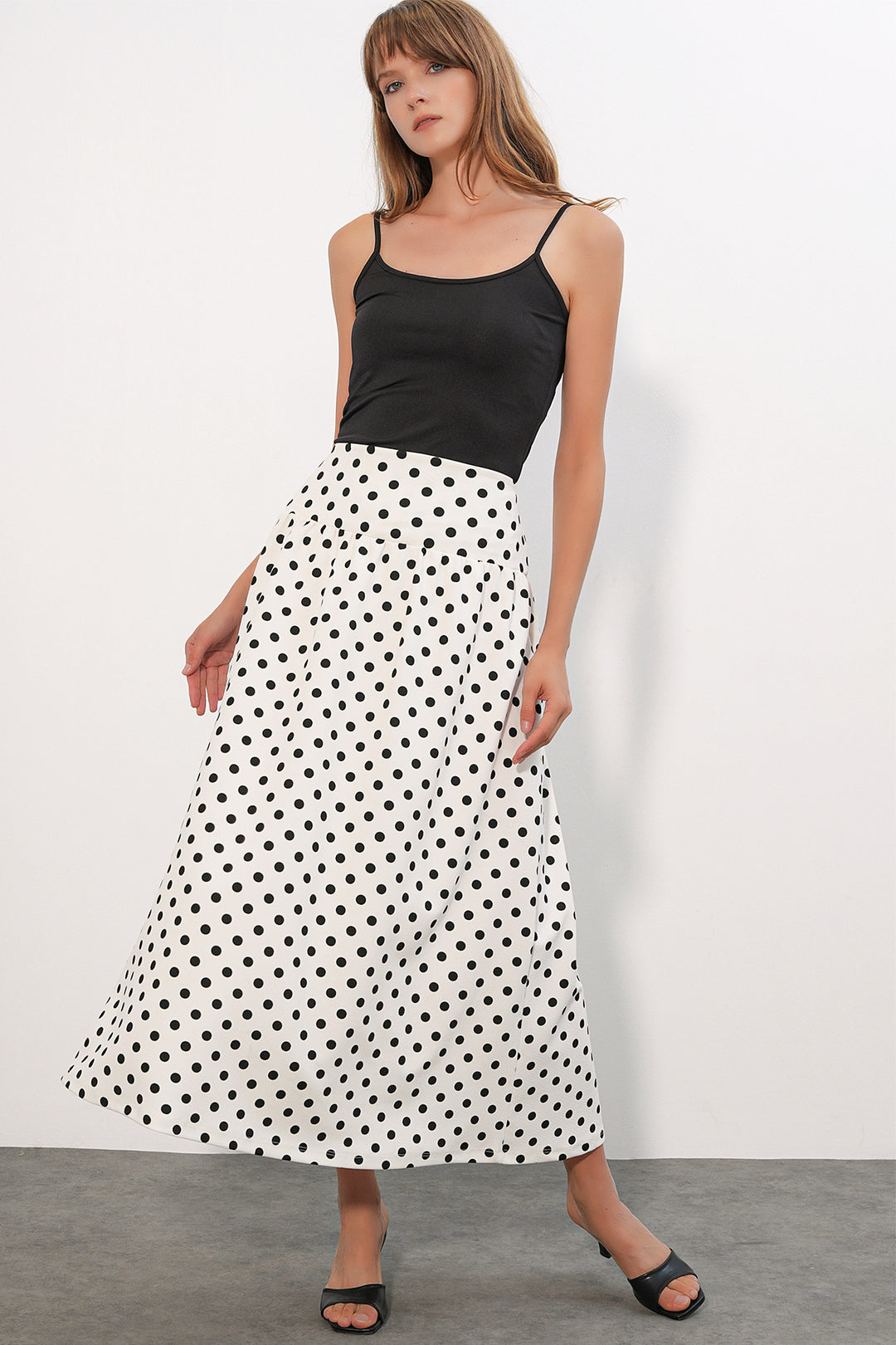 Bigdart Jupe longue à pois pour femme 8084 - Blanc