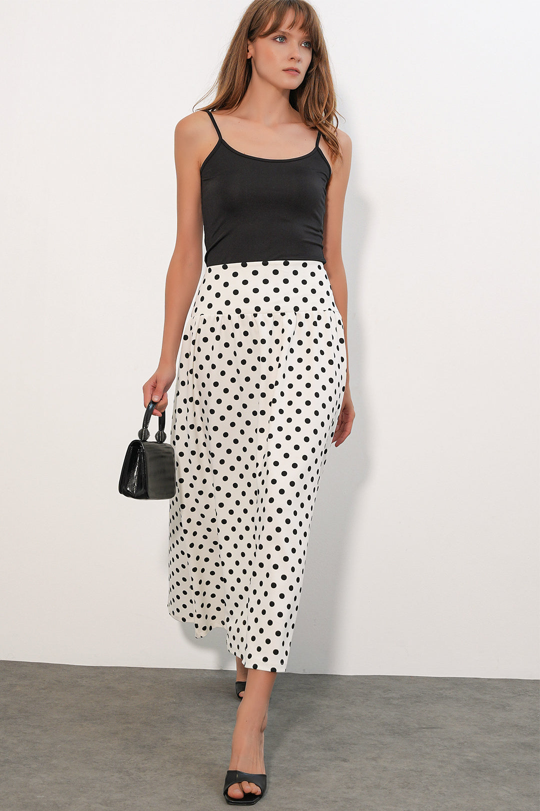 Bigdart Jupe longue à pois pour femme 8084 - Blanc