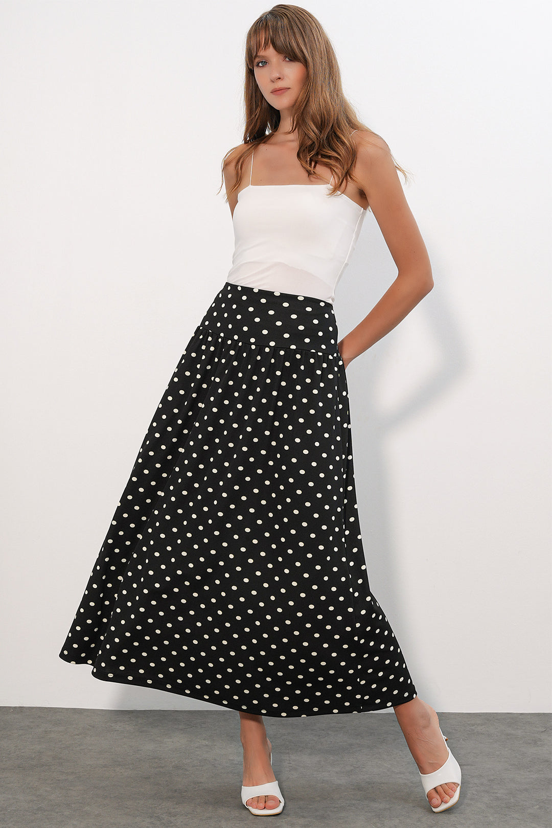 Bigdart Jupe longue à pois pour femme 8084 - Noir